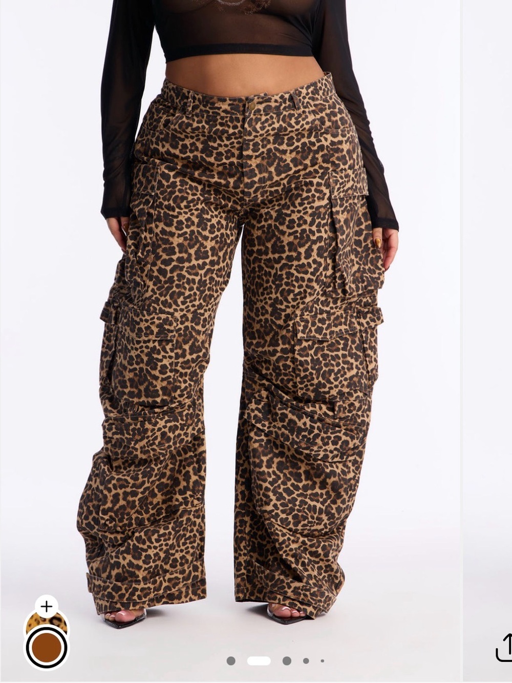 Fashion Nova Leopard-Print Wide Leg Cargo Pants - Brown/Black New